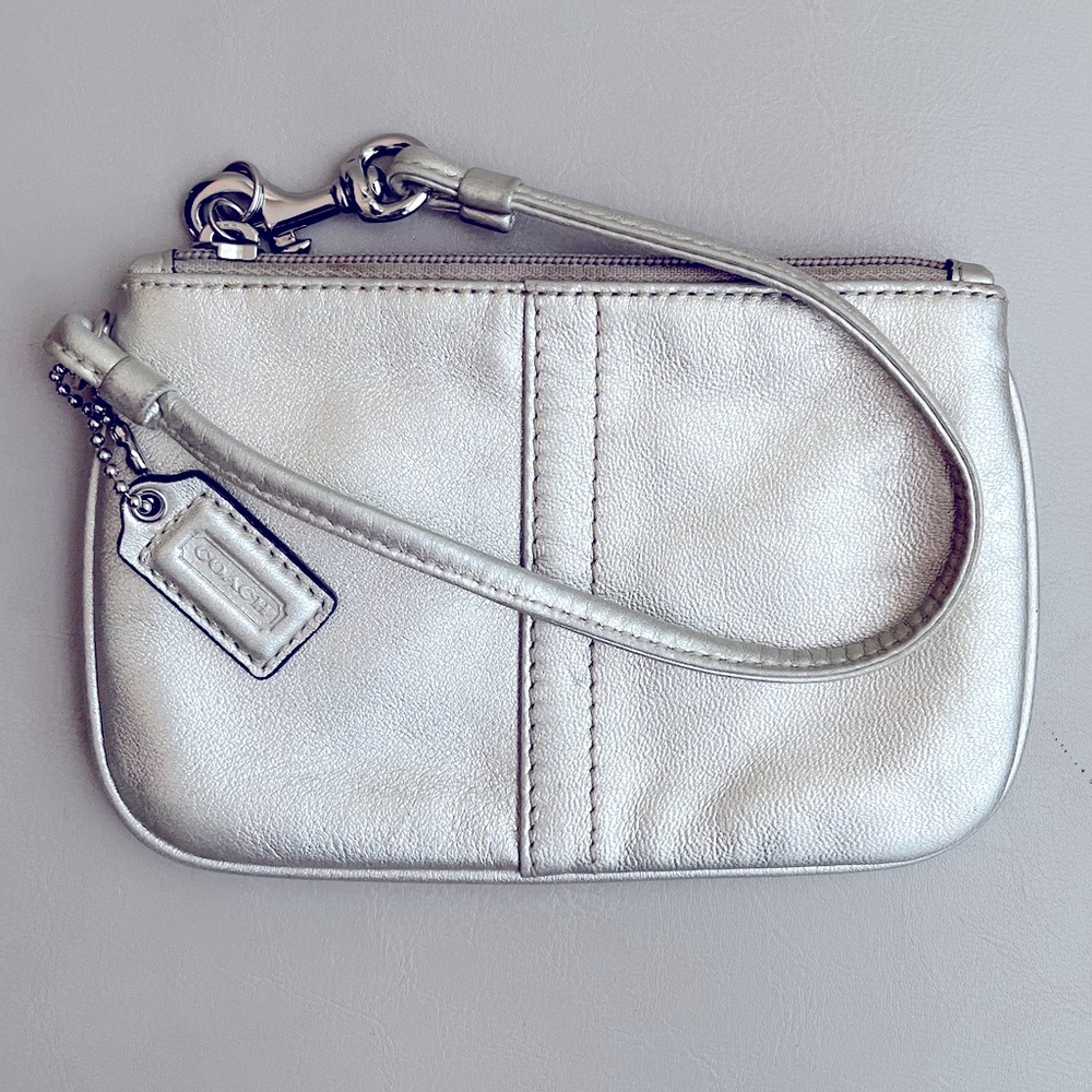 Coach Metallic Silver Wristlet